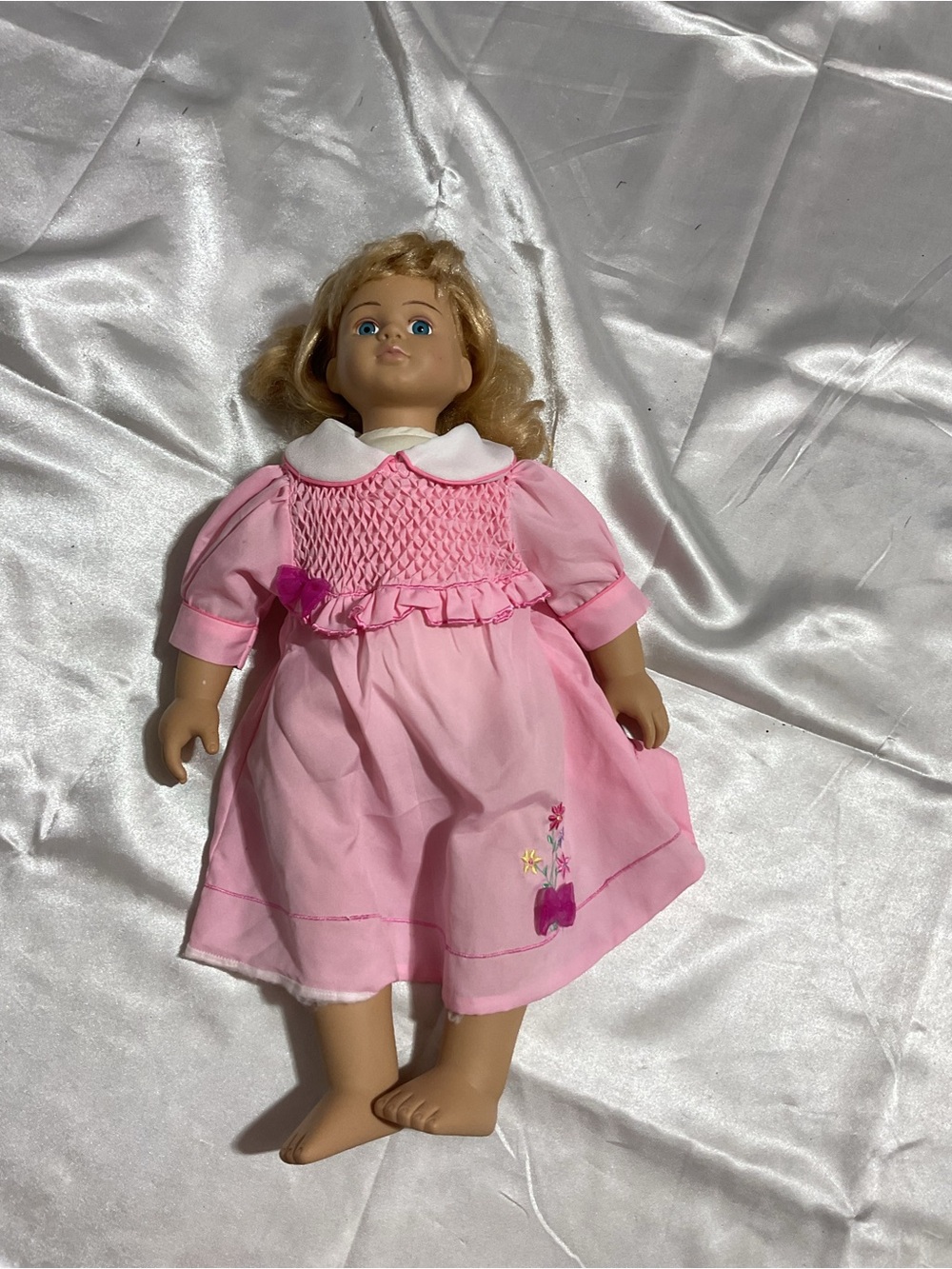 Classic Pink Smocked Dress Doll with Embroidered Detail